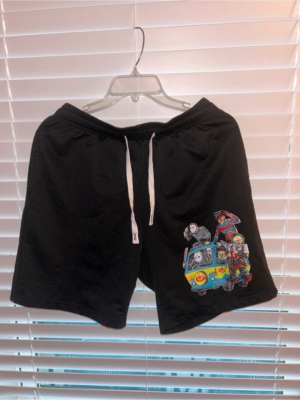 Black Graphic Men's Drawstring Shorts